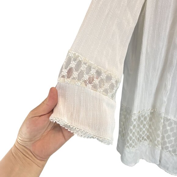 Knox Rose Ivory Lace Trim Cardigan XS S Open Front Boho Festival Lightweight Top - Picture 4 of 7